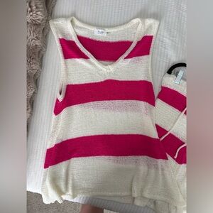 Bluivy Hot Pink and Cream Striped Sleeveless Knit Set